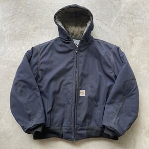 Carhartt FR Flame Resistant Hooded Jacket Mens 2XL Navy Blue Vintage Workwear